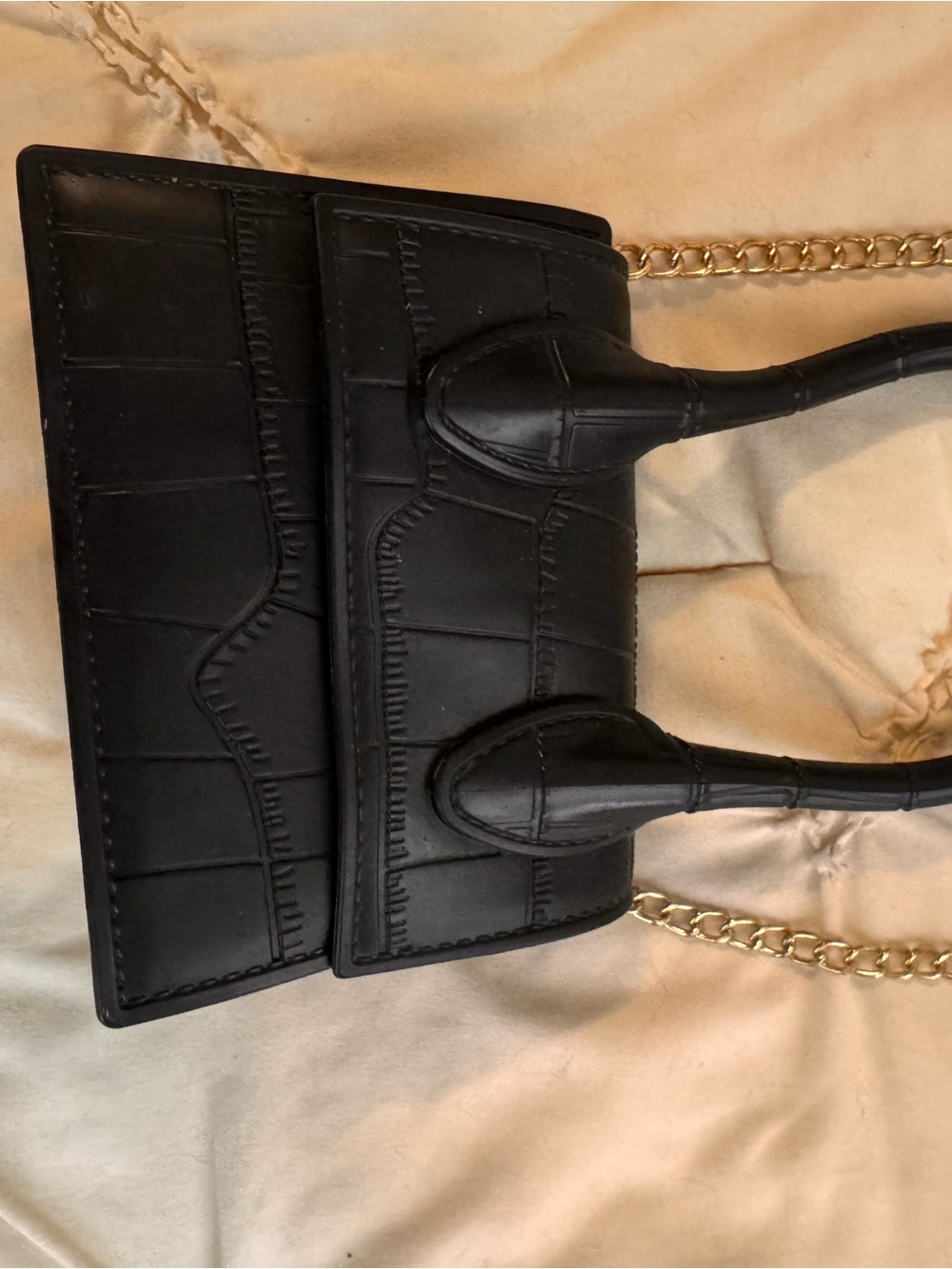 Black Croc-Embossed Mini Top Handle Crossbody Bag